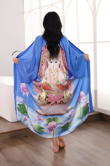 Silk long kimono with GANESHA motif