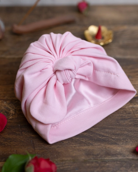 Bawełniana czapeczka dziecięca z jedwabną podszewką - Róż Pastelowy