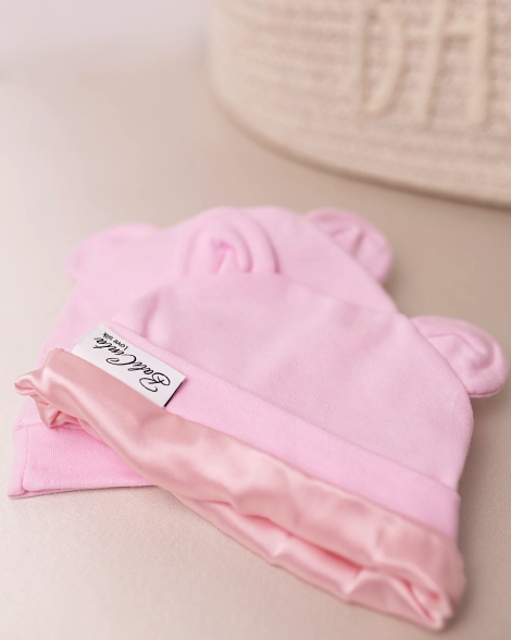 Bawełniana czapeczka dziecięca z jedwabną podszewką - Pastelowy róż