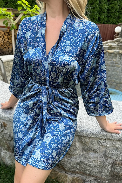 SILK BATHROBE BLUE