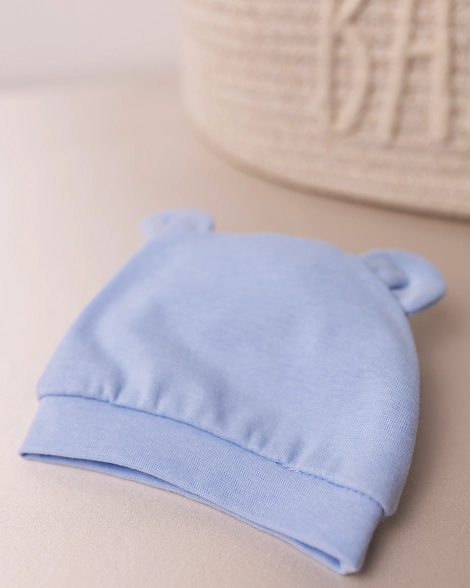 Bawełniana czapeczka dziecięca z jedwabną podszewką - Błękitna
