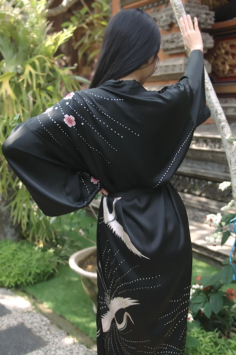 Silk long kimono with KOKOKAN motif